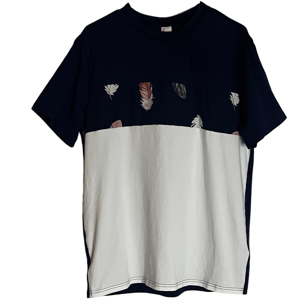 PATPAT Short Sleeve Feather Print Tee, Men’s M, Navy White
